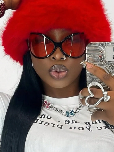 Bold Round Black Frame Red Lens Glasses
