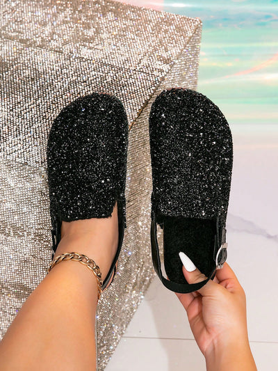 Glamorous Fuchsia Rhinestone Slip-On Slippers