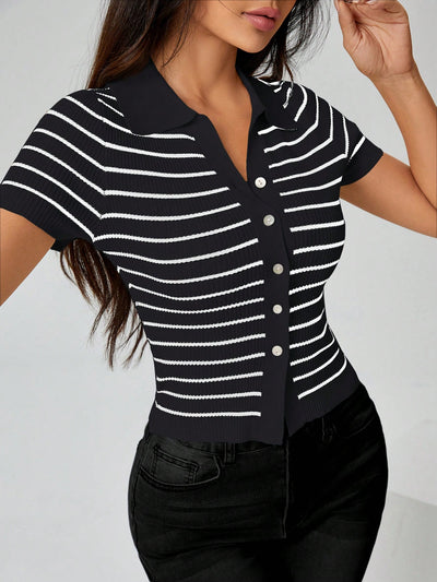Chic Women's Striped Collared Cardigan Jacket