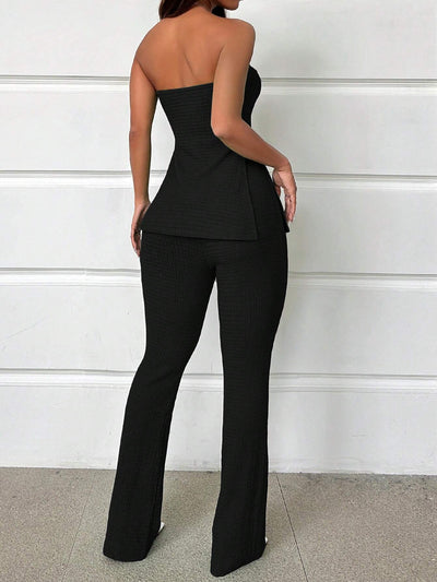 Plus Size Women's Elegant Black Two-Piece Vacation Suit
