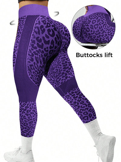 Plus Size Heart Design Color-Blocked Sporty Leggings