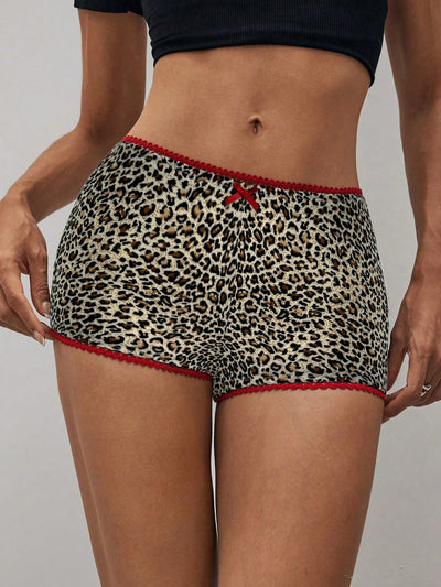 Leopard Print Lace Trim Low Waist Shorts