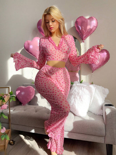 Valentine's Lace Mesh Deep V Lingerie Set
