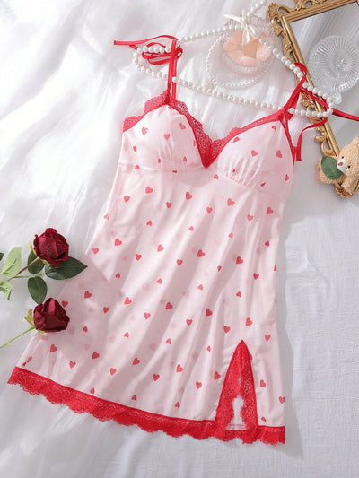 Romantic Heart & Lace Nightgown for Valentine's Day