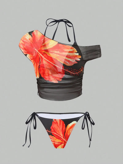Floral Chic Halter Tankini Set with Cover-Up