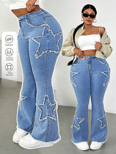 Plus Size Women’s Blue Elastic Skinny Flare Jeans
