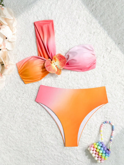 Vibrant Floral Backless Bikini Set - 2 Piece