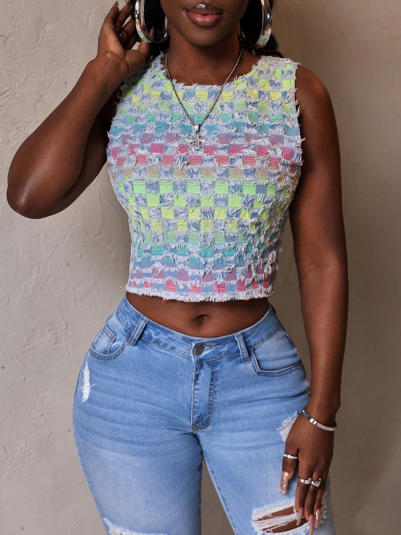 Effortless Raw Trim Backless Denim Tank Top