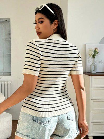 Chic Women's Striped Collared Cardigan Jacket