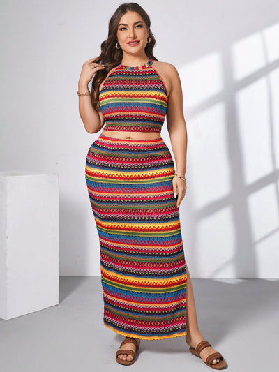 Vibrant Plus Size Crochet Beach Two-Piece Set