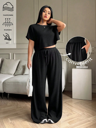 Effortless Plus Size Crew Neck Top & Pants Set