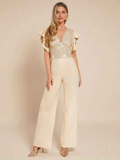 Chic Plunging Neck Butterfly Sleeve Jumpsuit