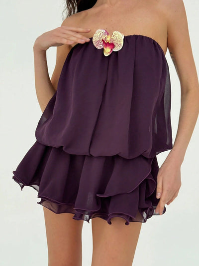 Elegant Maroon Spaghetti Strap Mini Dress