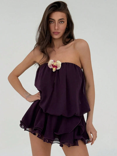 Elegant Maroon Spaghetti Strap Mini Dress