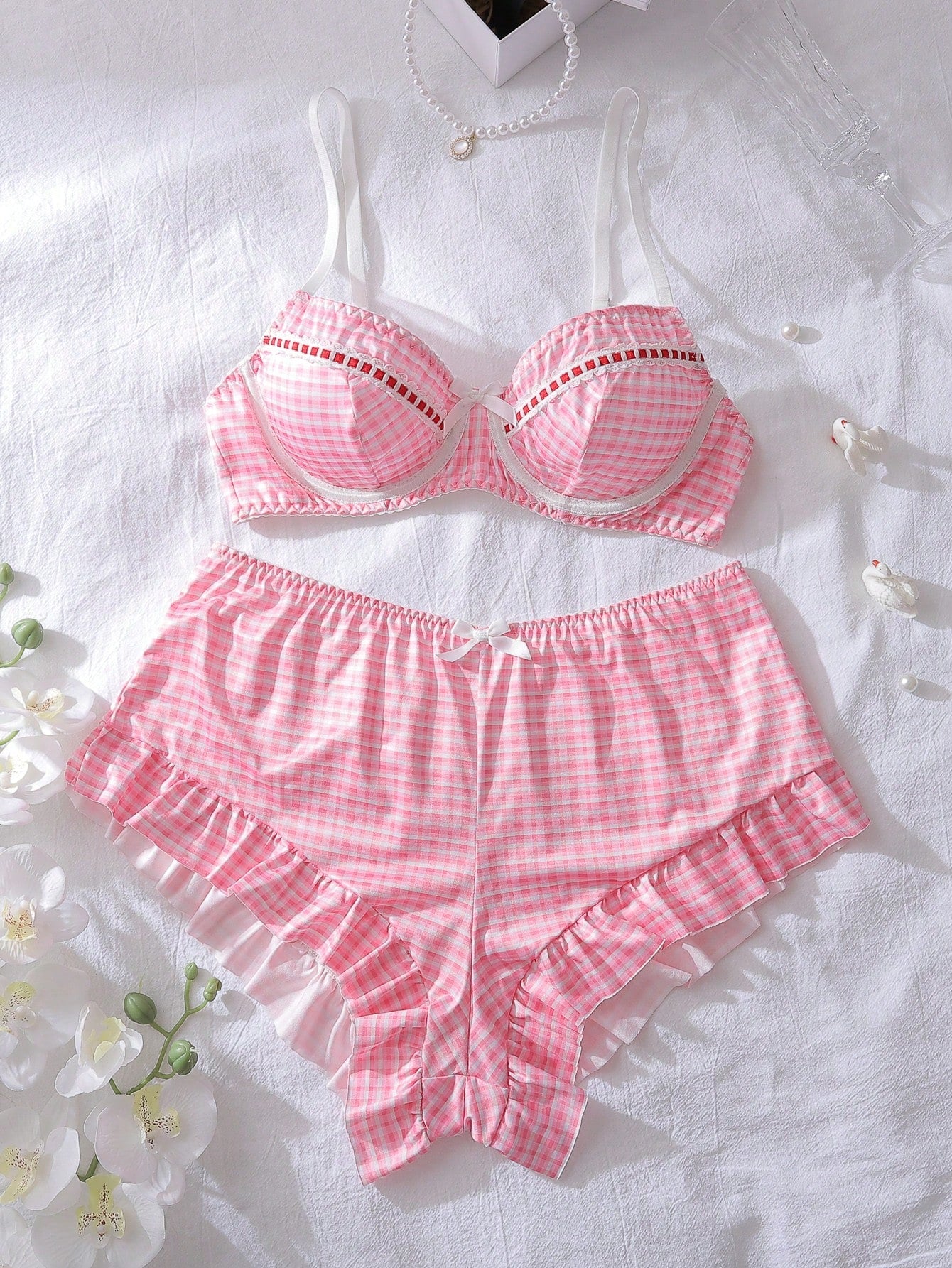 Whimsical Plaid Bow Women's Lingerie Set