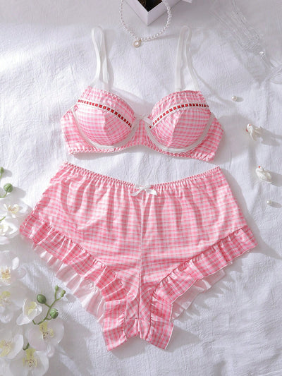 Whimsical Plaid Bow Women's Lingerie Set