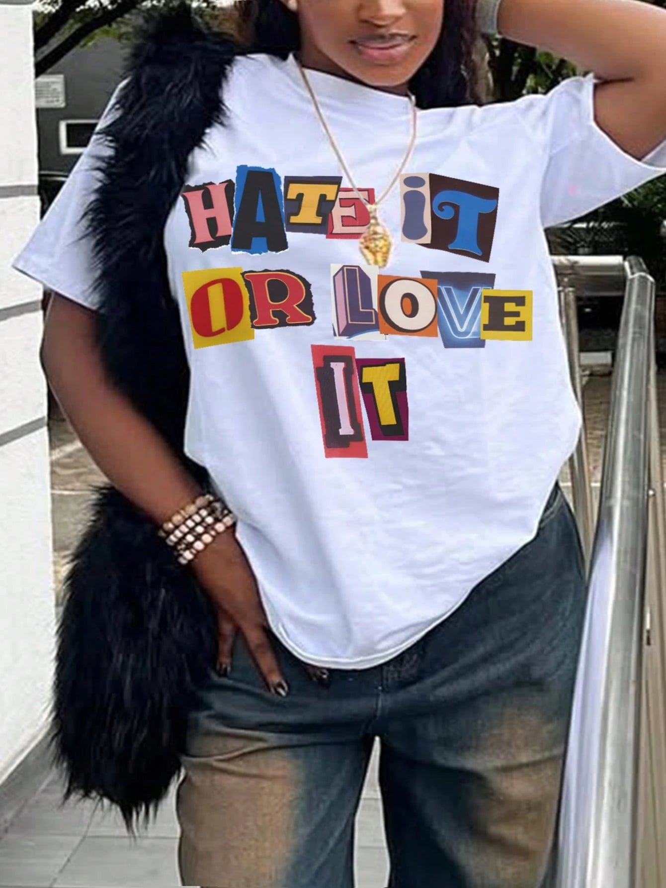 Plus Size Women's Stylish Letter Print T-Shirt