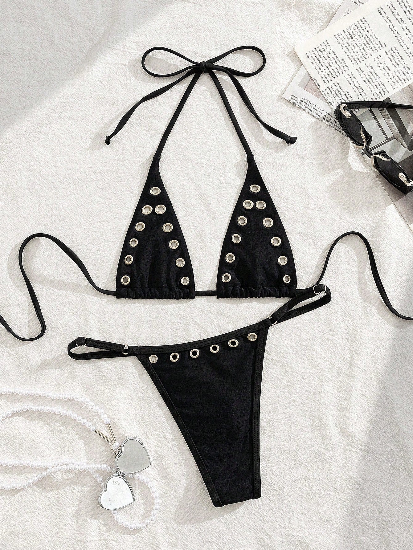 Rivet Lace-Up Halter Bikini Set - Empower Your Beach Vibe