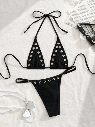 Rivet Lace-Up Halter Bikini Set - Empower Your Beach Vibe