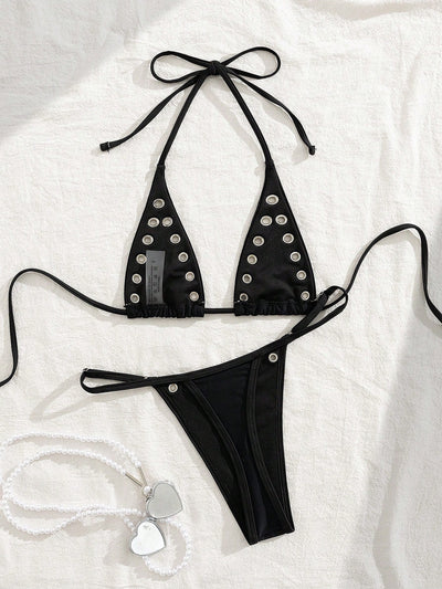 Rivet Lace-Up Halter Bikini Set - Empower Your Beach Vibe
