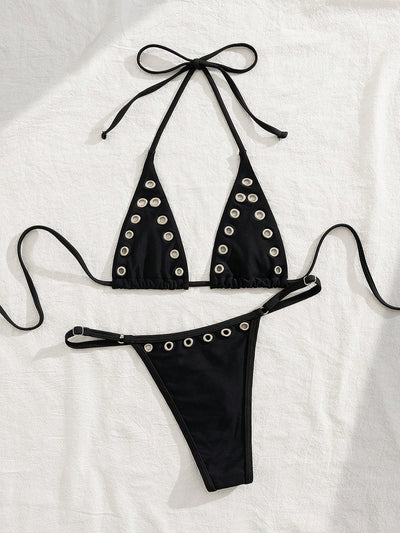 Rivet Lace-Up Halter Bikini Set - Empower Your Beach Vibe