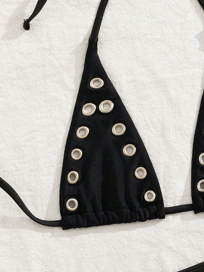 Rivet Lace-Up Halter Bikini Set - Empower Your Beach Vibe