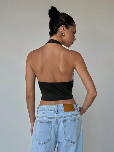 Effortless Elegance Neck Hanging Coffee Tank Top