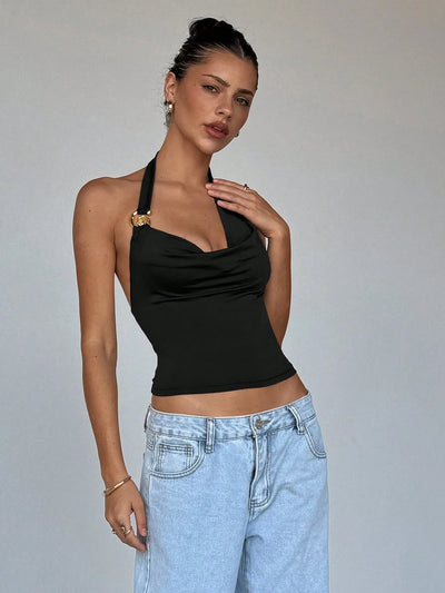 Effortless Elegance Neck Hanging Coffee Tank Top