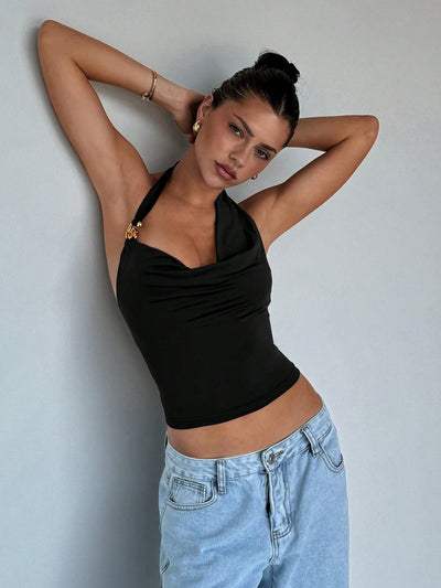 Effortless Elegance Neck Hanging Coffee Tank Top