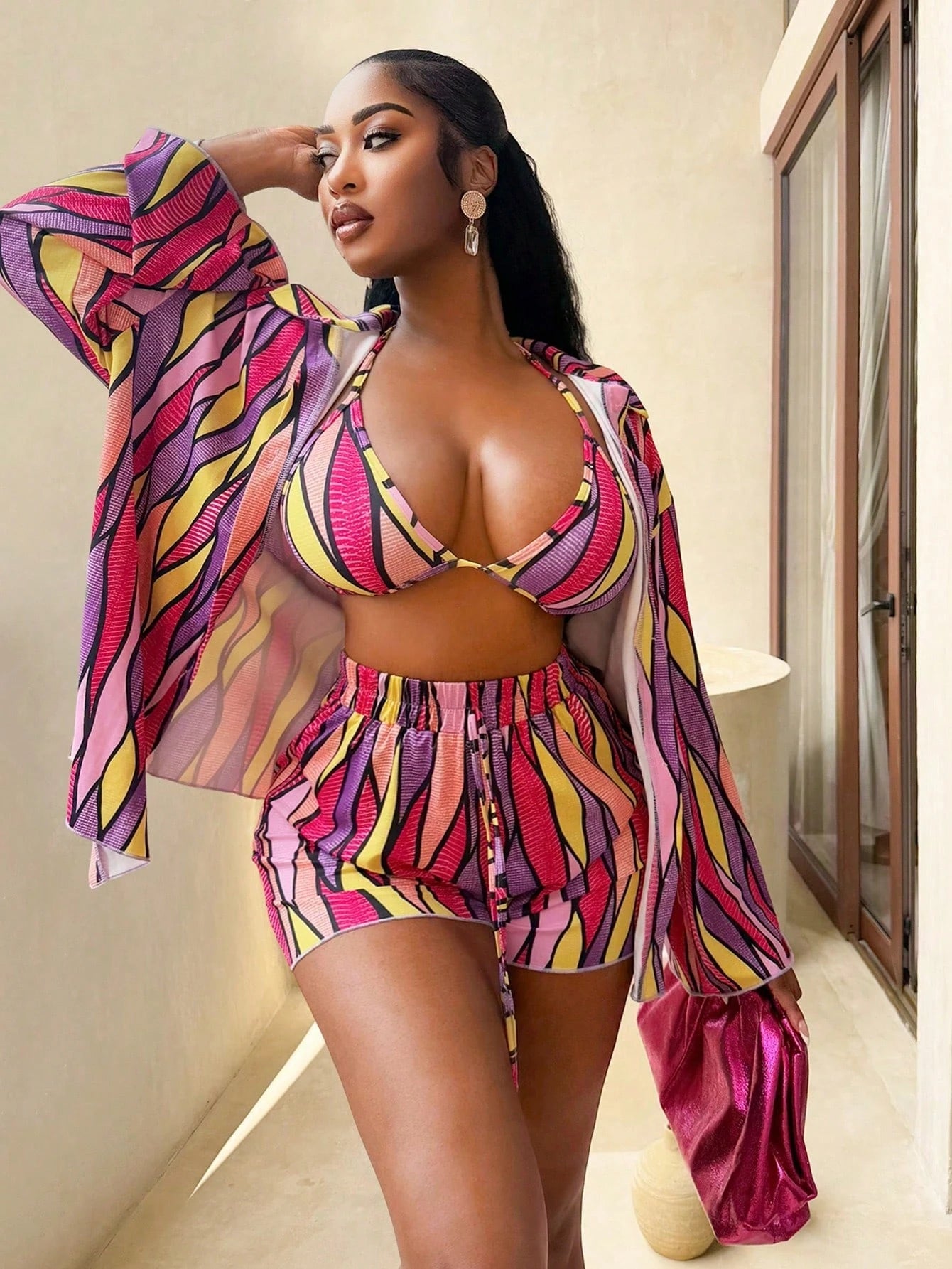 Vibrant Holiday All-Over Print Shorts & Long Sleeve Set