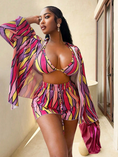 Vibrant Holiday All-Over Print Shorts & Long Sleeve Set