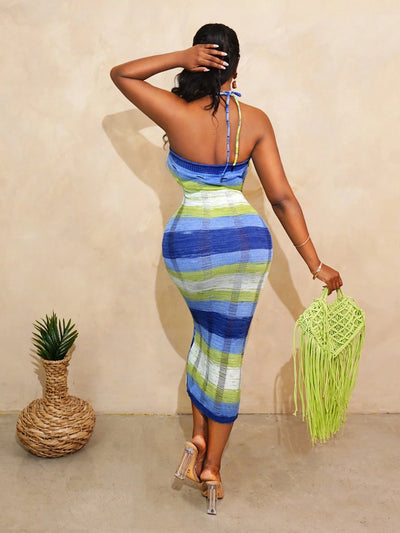 Vibrant Ombre Tie-Up Spaghetti Strap Dress