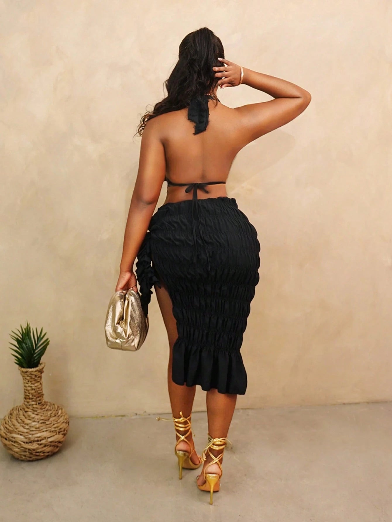 Elegant Black Sleeveless Deep V Chiffon Top