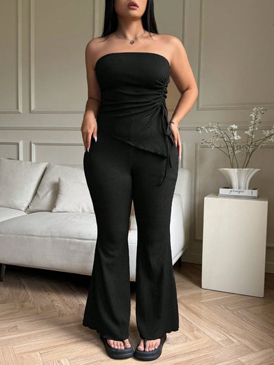 Elegant Coffee Bandeau Top & Flare Pants Set