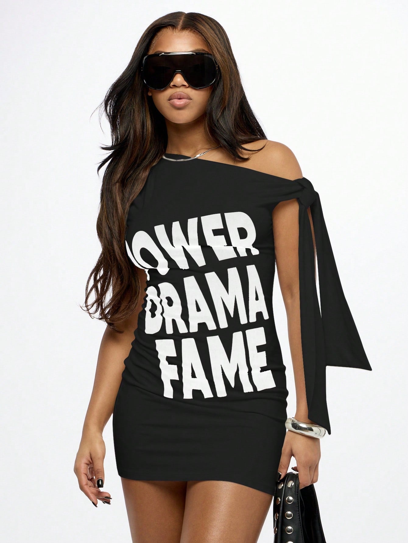 Chic Off Shoulder Graphic Mini Dress