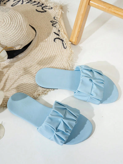 Elegant Wide Fit Square Toe Pleated Flat Sandals