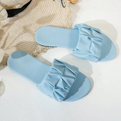 Elegant Wide Fit Square Toe Pleated Flat Sandals