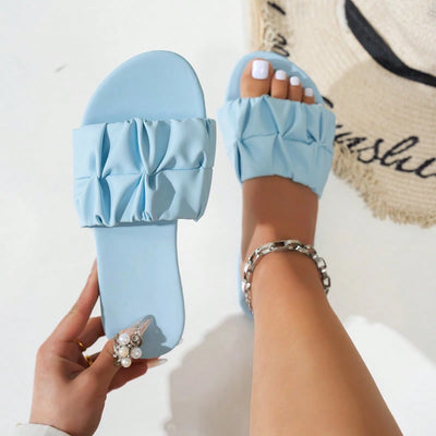 Elegant Wide Fit Square Toe Pleated Flat Sandals