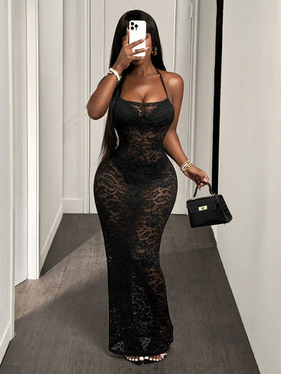 Sublime Black Floral Lace Maxi Dress