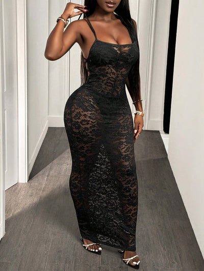 Sublime Black Floral Lace Maxi Dress