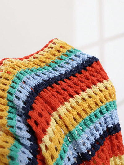 Vibrant Plus Size Rainbow Striped Maxi Dress