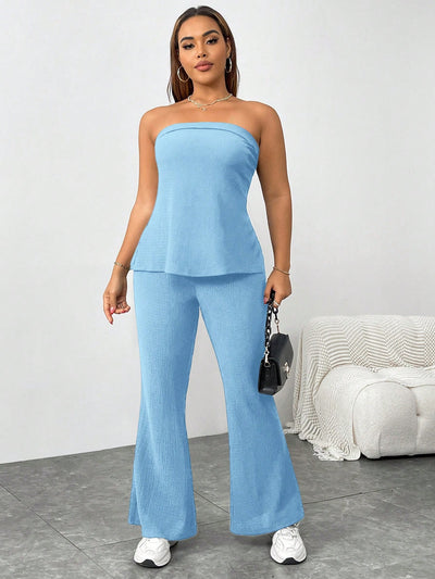 Plus Size Women's Elegant Black Two-Piece Vacation Suit