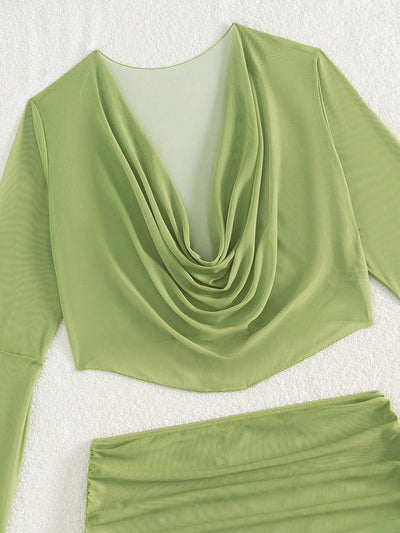 Elegant Solid Color Triangle Bikini Set with Cover-Up