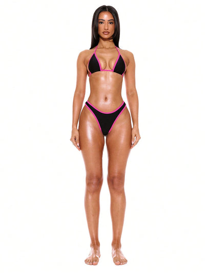 Chic Halterneck Contrast Trim Bikini Top