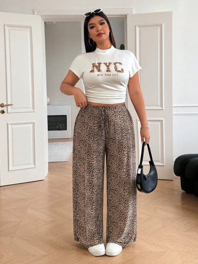 Stylish Plus Size Textured Knit Top & Pant Set