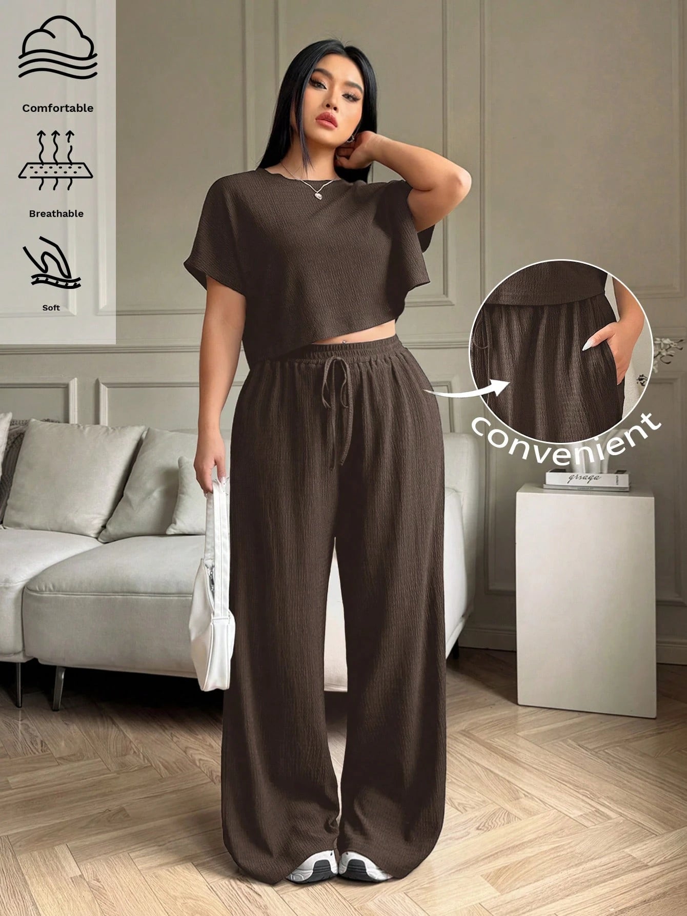 Effortless Plus Size Crew Neck Top & Pants Set