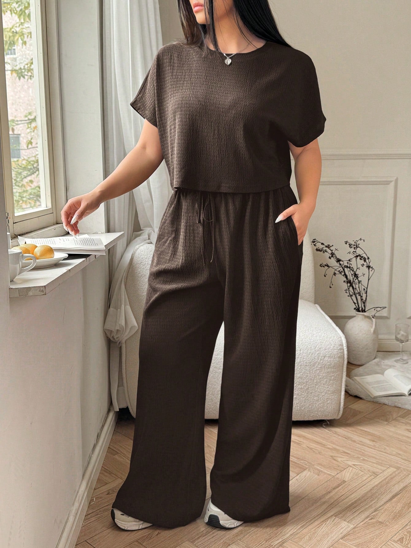 Effortless Plus Size Crew Neck Top & Pants Set