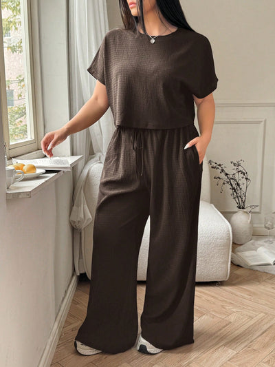 Effortless Plus Size Crew Neck Top & Pants Set