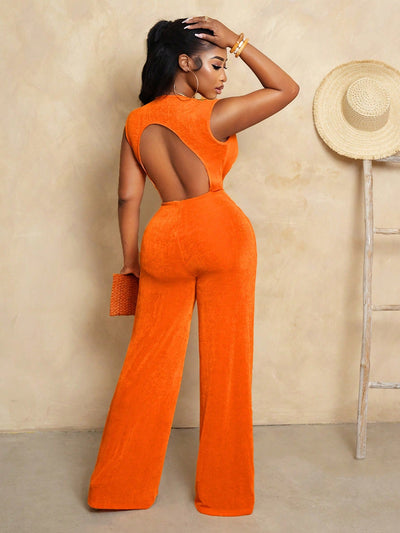 Vibrant Orange Backless Wide Leg Jumpsuit