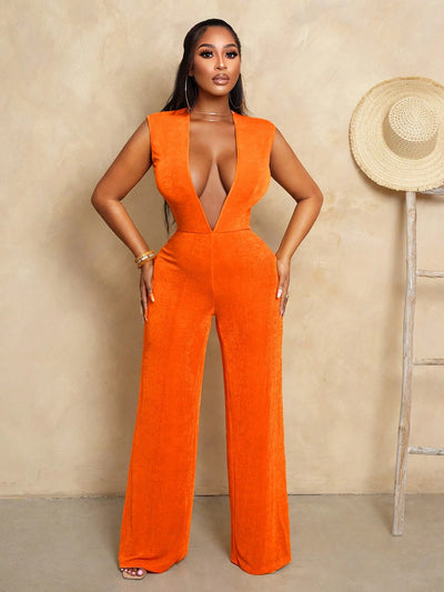 Vibrant Orange Backless Wide Leg Jumpsuit